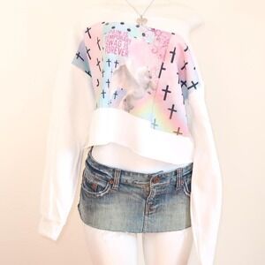 y2k unicorn cross graphic off shoulder cropped sweatshirt swag